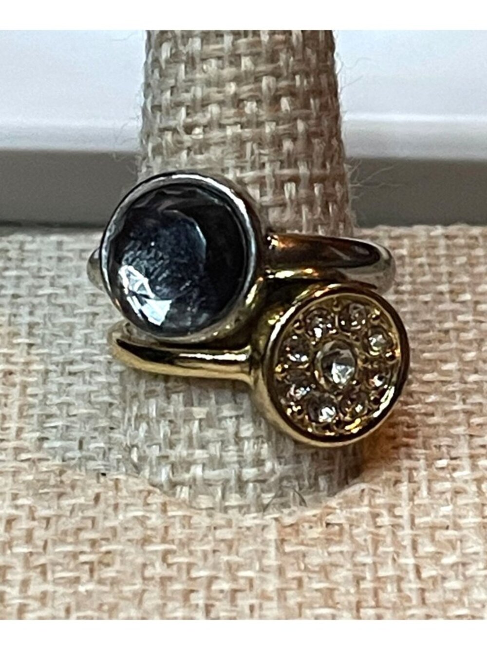 Two Piece Fashion Ring Lot Black Bezel Stone Pavé Crystal Size 6.5